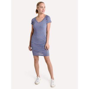 Anthropologie Sundry Striped V Neck Ruched Dress